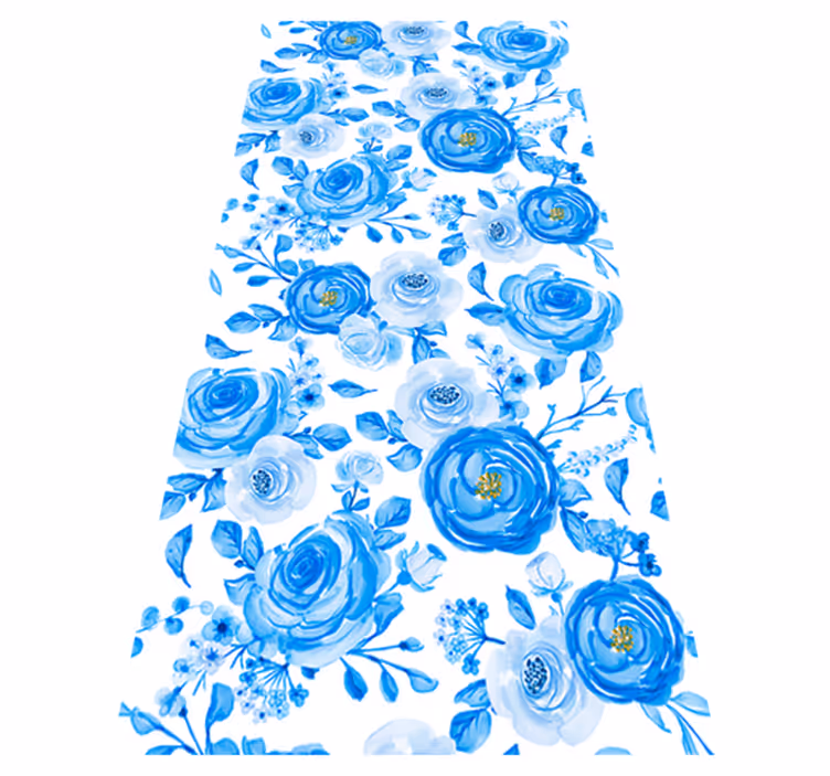 Dywan winylowy do salonu w niebieskie kwiaty z zegarami - TenStickers