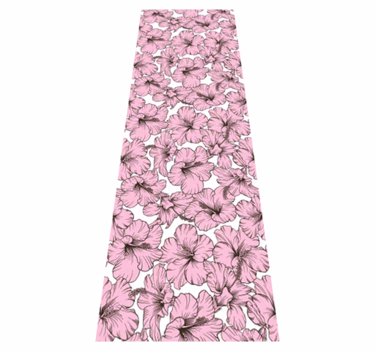Dywan winylowy natura wzór z różowymi hibiskusami - TenStickers