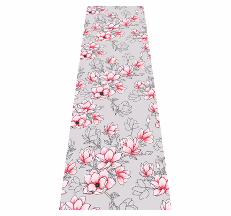 Dywan winylowy natura kwiaty magnolii na srebrnym tle - TenStickers
