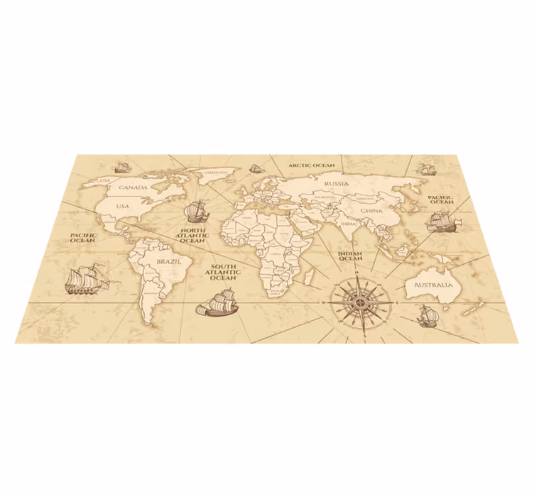 Dywan winylowy mapa świata w stylu retro sepia - TenStickers