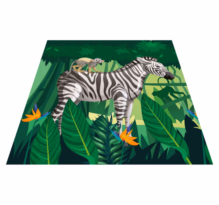 Dywan winylowy dla dziecka giraffa, zebra i małpka - TenStickers