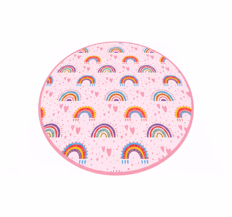 Dywan winylowy dla dziecka różowe kropki i kolorowe tęcze - TenStickers