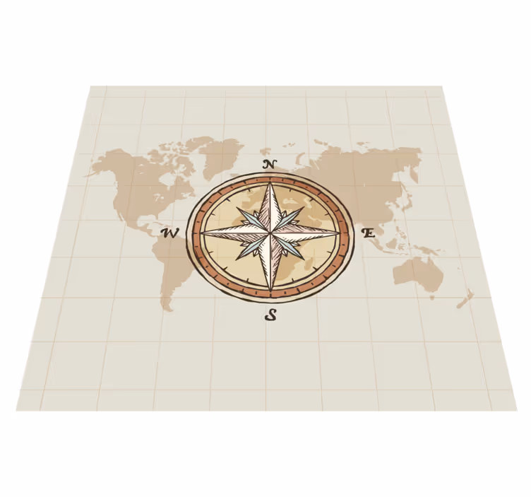 Dywan winylowy mapa świata w stylu vintage z kompasem - TenStickers