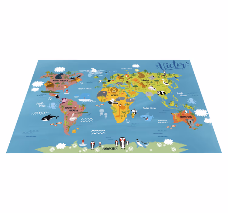 Dywan winylowy dla dzieci mapa świata ze zwierzętami - TenStickers