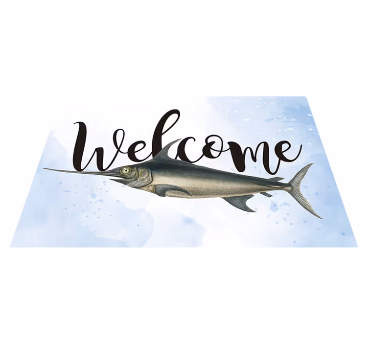 Chodnik winylowy do przedpokoju z rybą miecz welcome - TenStickers