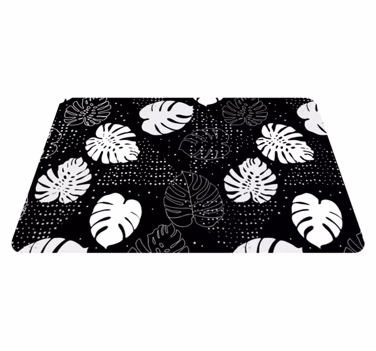 Dywan winylowy do łazienki czarno-białe liście monstera - TenStickers