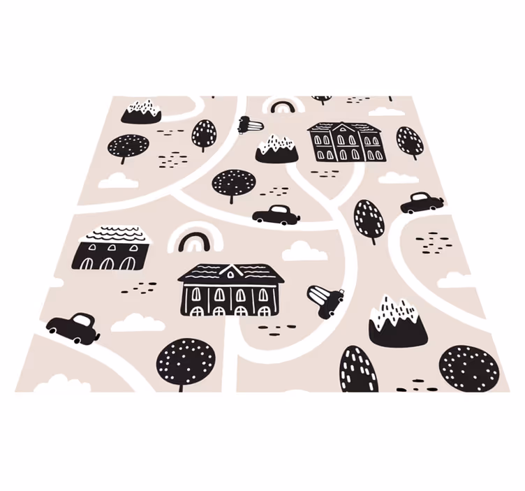 Czarno-biały dywan Mapa miasteczka - TenStickers