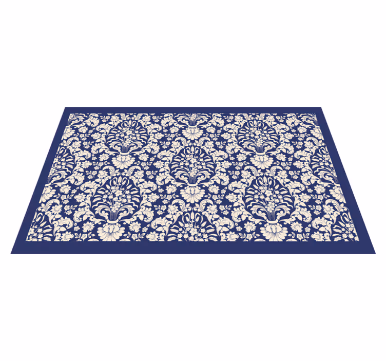 Dywan winylowy z eleganckimi ornamentami w kolorze ciemnoniebiesk - TenStickers