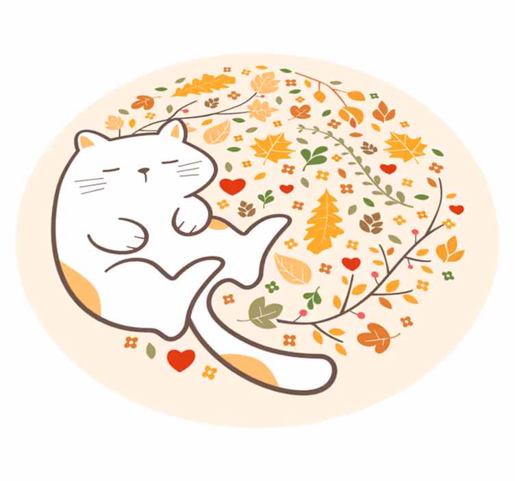 Dywan winylowy Kot i jesienne liście - TenStickers