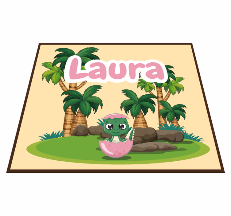 Dywan winylowy z imieniem spersonalizowana scena dinozaura - TenStickers