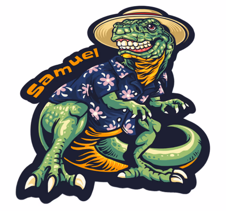 Dywan winylowy z imieniem strój wakacyjny dinozaura - TenStickers
