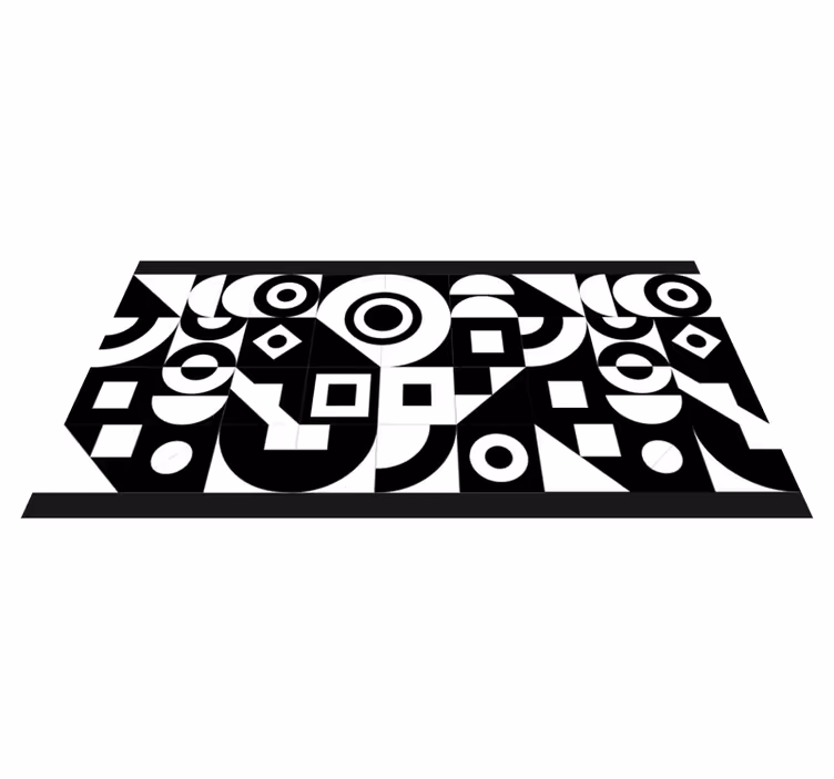 Geometryczny czarno-biały wzór dywan winylowy do kuchni - TenStickers