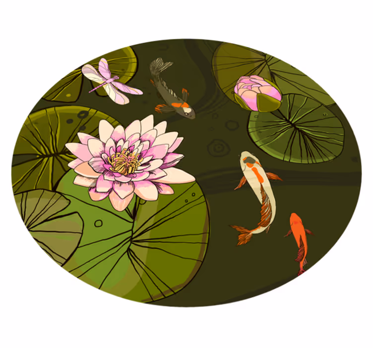 Dywan winylowy w kwiaty i rośliny ilustracja fauny stawu - TenStickers