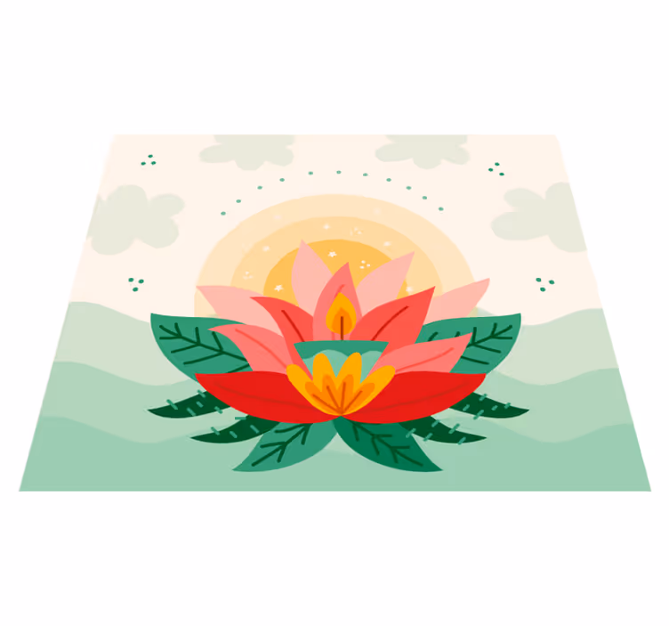 Dywan kwiatowy różowy lotos szkic świeca - TenStickers