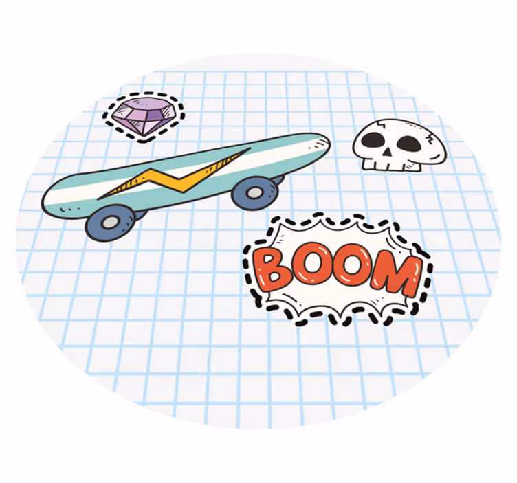 Dziecięcy dywan winylowy komiksowa ilustracja deskorolki - TenStickers
