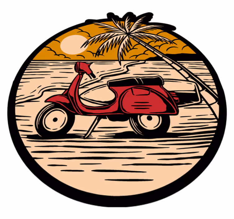 Czerwony motocykl na plaży dywan winylowy natura - TenStickers