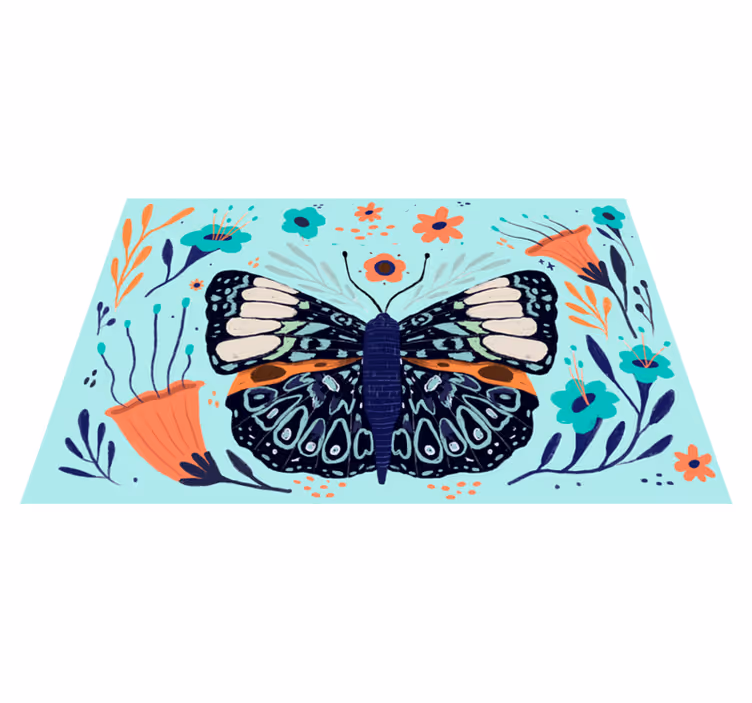 Dywan winylowy w kwiaty i rośliny kolorowe detale motyli - TenStickers