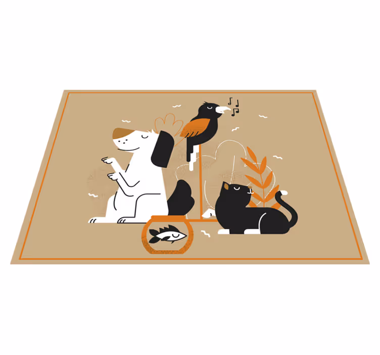 Dywan winylowy zwierzęta beżowa ilustracja zwierzaka - TenStickers