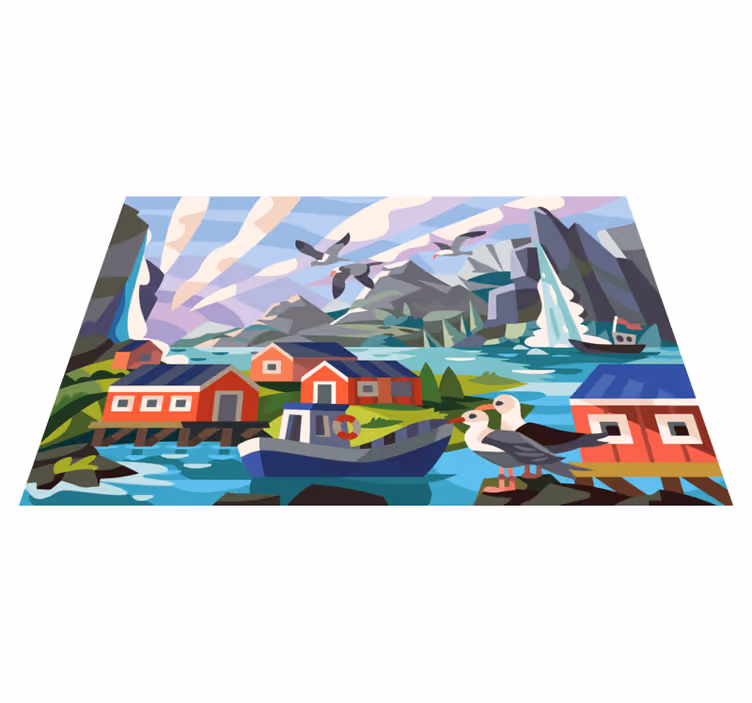 Norweska mała wioska z etnicznym dywanem natury - TenStickers