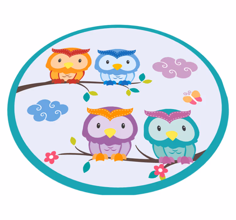 Dywan winylowy dziecięcy kolorowa rodzina sów - TenStickers