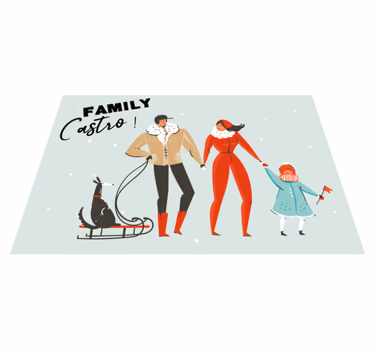 Dywan winylowy z imieniem spersonalizowana rodzina zimowa - TenStickers