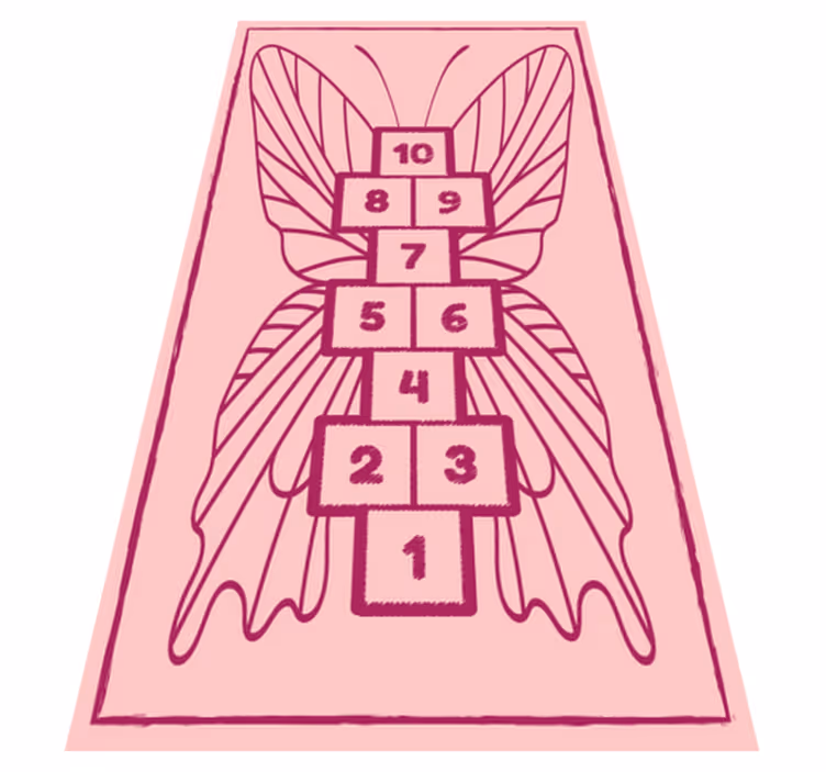 Dywan winylowy z grą różowy motyl gra w klasy - TenStickers