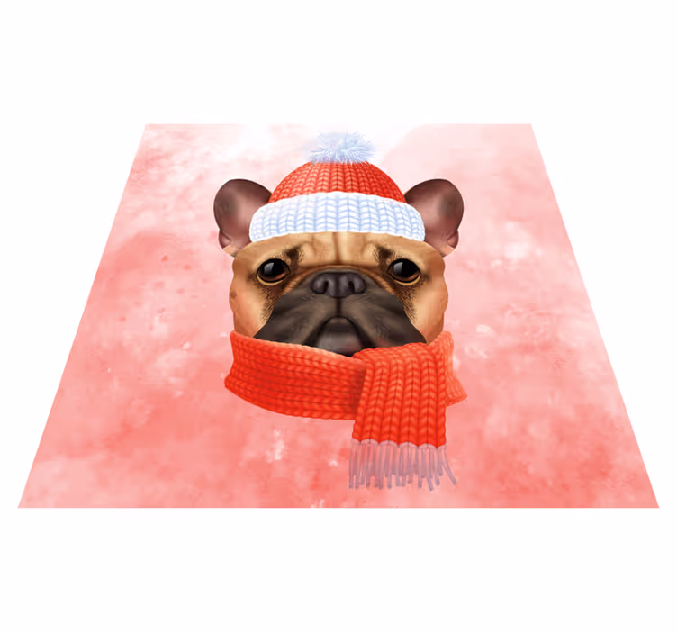 Dywan winylowy zwierzęta buldog francuski zima - TenStickers