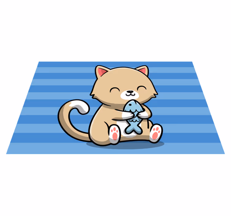 Dywan winylowy zwierzęta urocza kotka z rybką - TenStickers