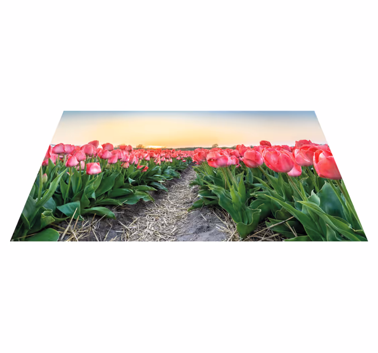 Dywan winylowy w kwiaty i rośliny perspektywa pola tulipanów - TenStickers
