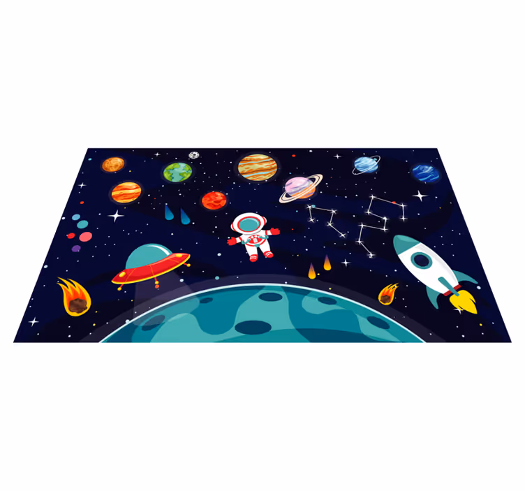 Kreskówka pół planety z dywanikiem różnych planet - TenStickers