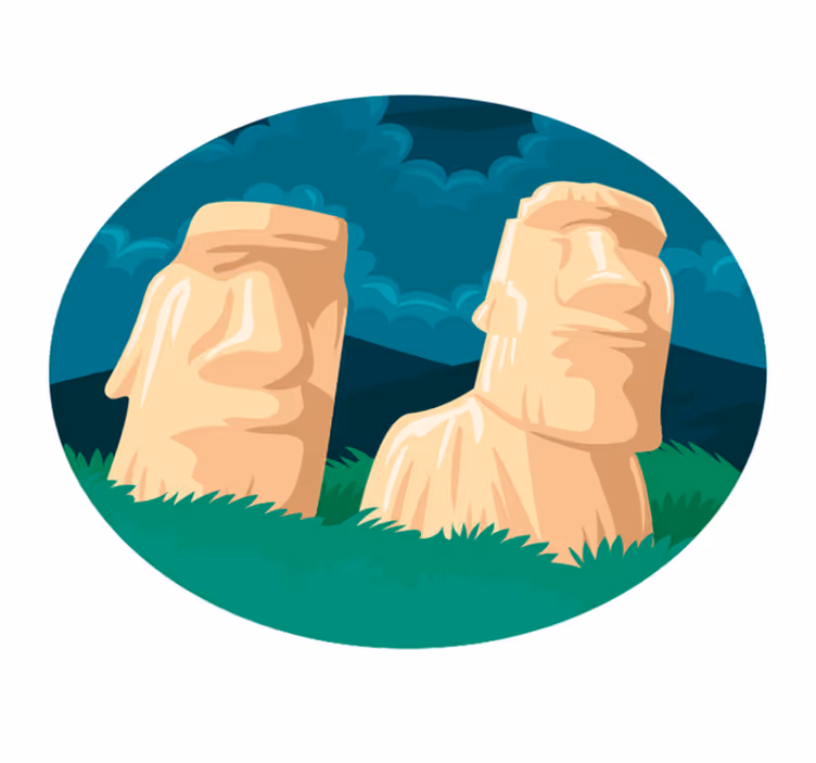 Dywan winylowy mapa świata sylwetki posągów moai - TenStickers