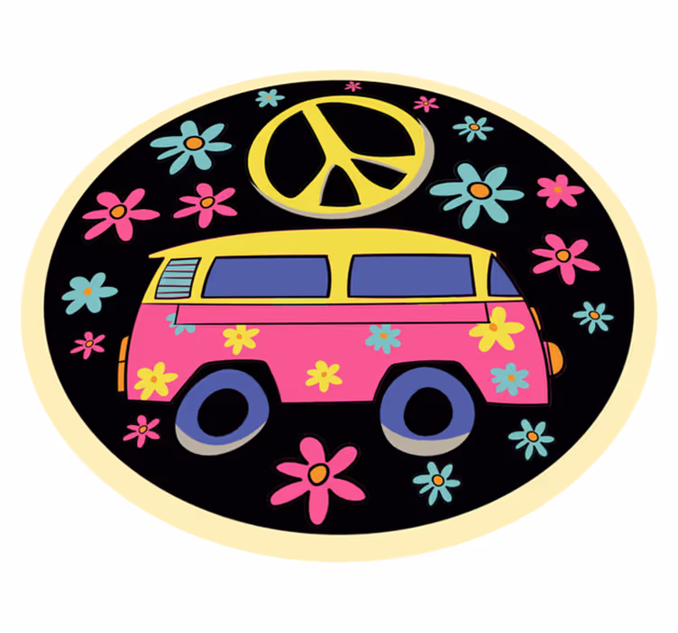 Dziecięcy dywan winylowy furgonetka flower power - TenStickers