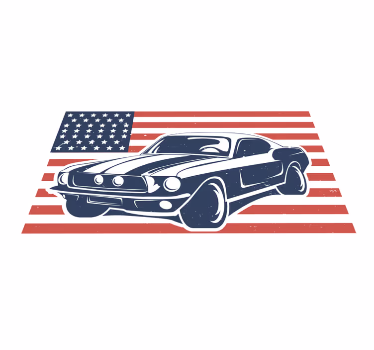 Dywan winylowy dla nastolatków flaga usa i samochód - TenStickers