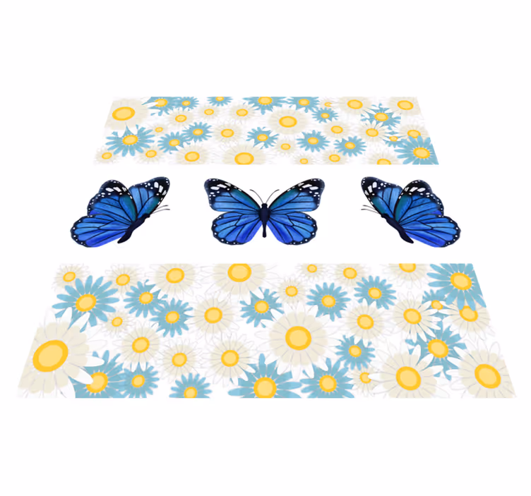Dywan winylowy w kwiaty i rośliny niebieskie motyle - TenStickers