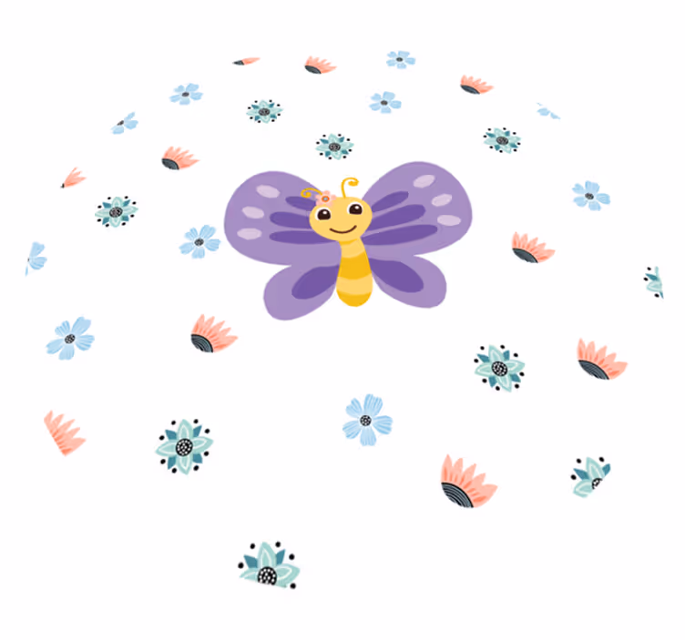 Uśmiechnięta dziewczyna motyl zwierzęcy dywan - TenStickers