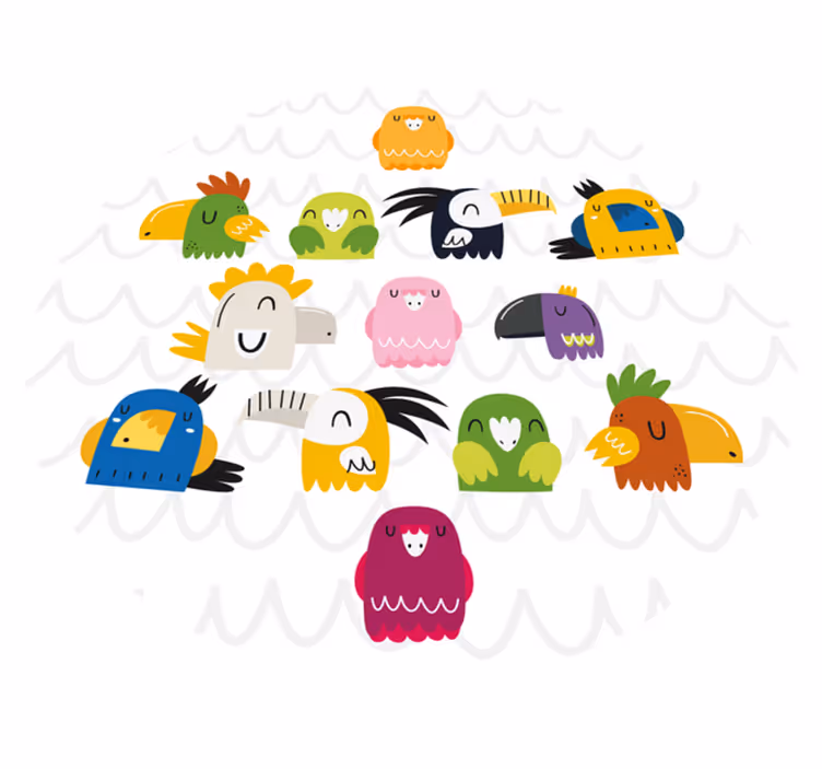Dywan winylowy dla dziecka kolorowe twarze ptaków - TenStickers