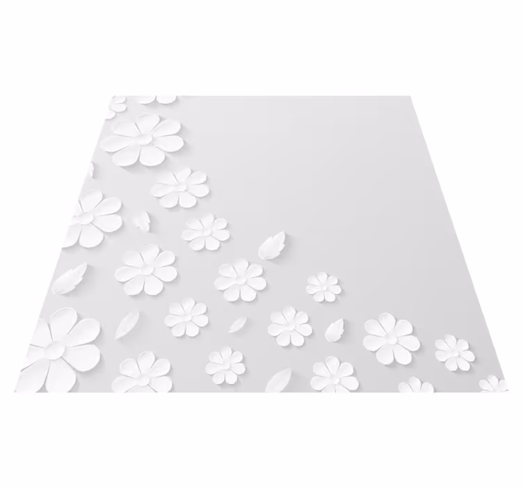 Dywan winylowy w kwiaty i rośliny biały wzór kwiatowy - TenStickers