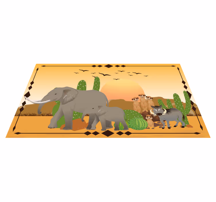 Dywan winylowy natura wyprawa na słonie o zmierzchu - TenStickers