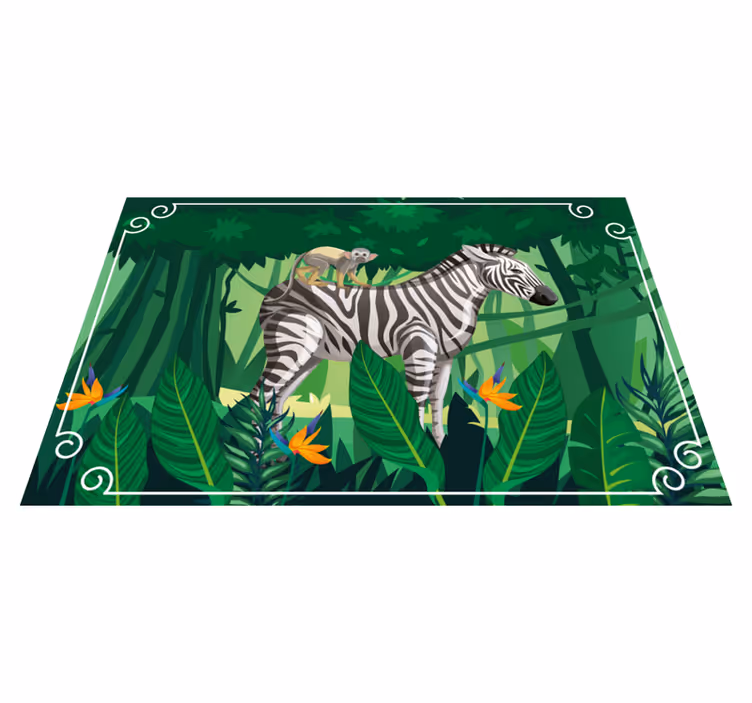 Dywan winylowy zwierzęta zebra i małpa - TenStickers
