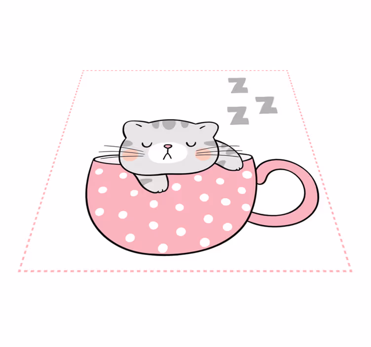 Dywan winylowy dla dziecka kubek ze śpiącym kotem - TenStickers