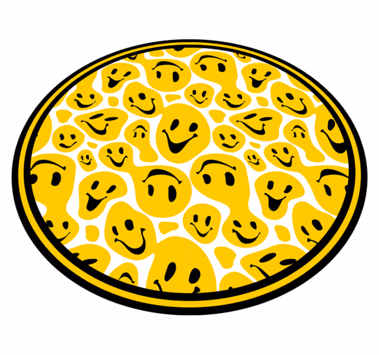 Biały i żółty uśmiech emotikony nastolatek winylowy dywan - TenStickers