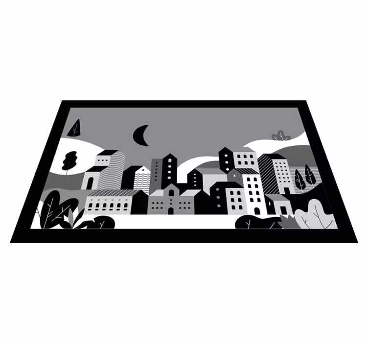 Nowoczesny dywan winylowy pejzaż miejski czarno-biały - TenStickers