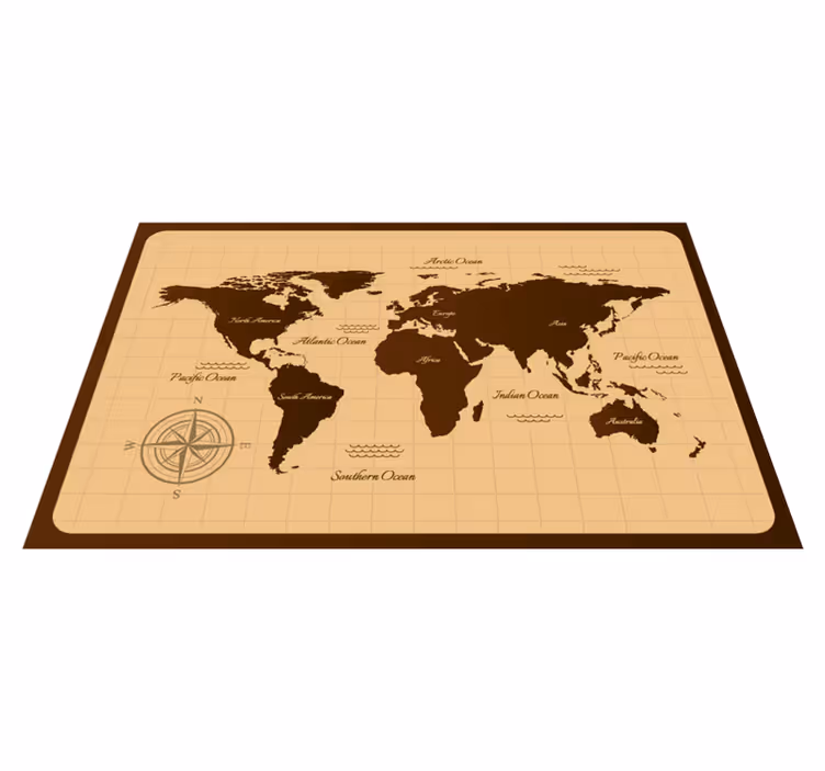 Dywan winylowy mapa świata w brązowym stylu vintage - TenStickers