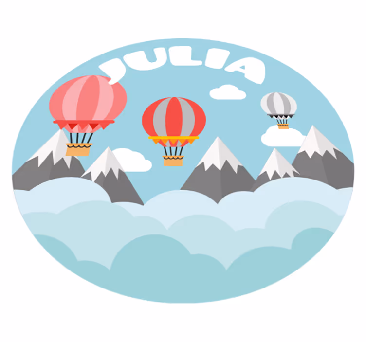 Dziecięcy dywan winylowy góry i balony z imieniem - TenStickers