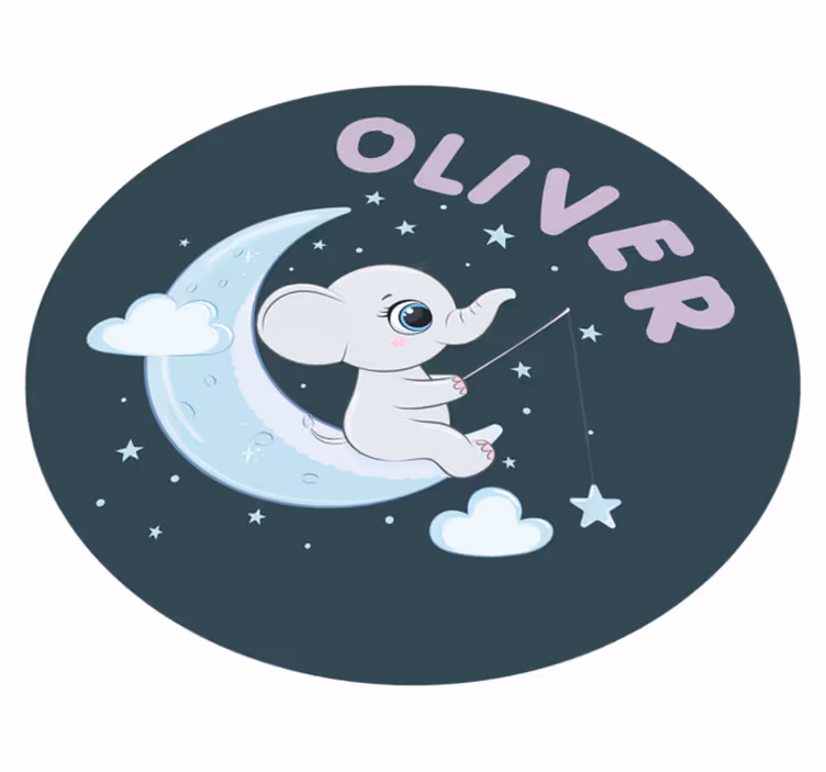 Dywan winylowy dziecięcy słoń na księżycu z imieniem - TenStickers