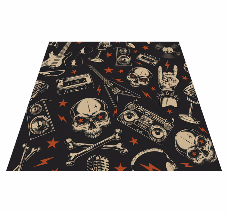 Kwadratowy dywan winylowy Grunge wzór muzyczny z czaszkami - TenStickers