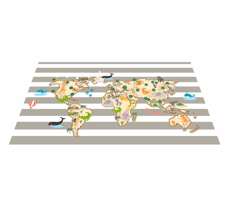 Dywan winylowy mapa świata kolorowa ilustracja zwierzęca - TenStickers