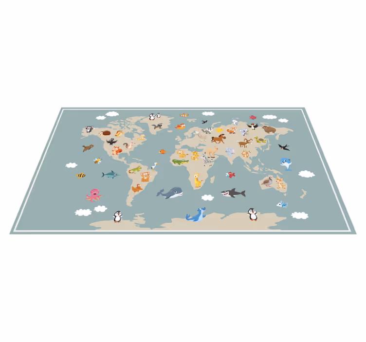 Dywan winylowy mapa świata kolorowe zwierzę - TenStickers
