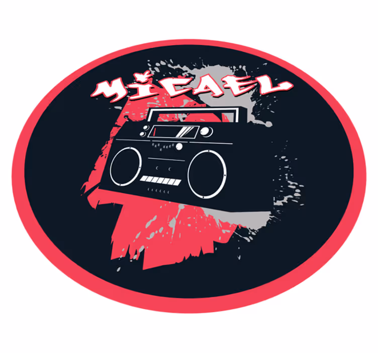 Dywan winylowy z imieniem motyw retro boomboxa - TenStickers