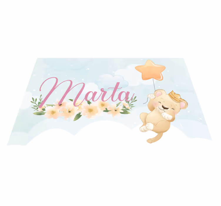 Dywan winylowy dziecięcy lew z balonem i imieniem - TenStickers